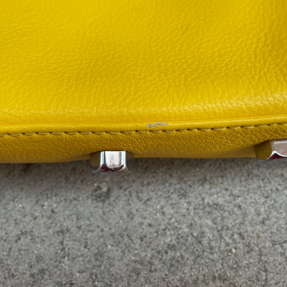 Canary Yellow Leather 5 Zip, Silver Chain Crossbody - Picture 12 of 13